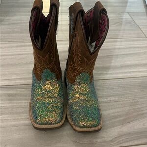 Shyanne Girls Brown Shaft Glitter Green Cowboy Boots